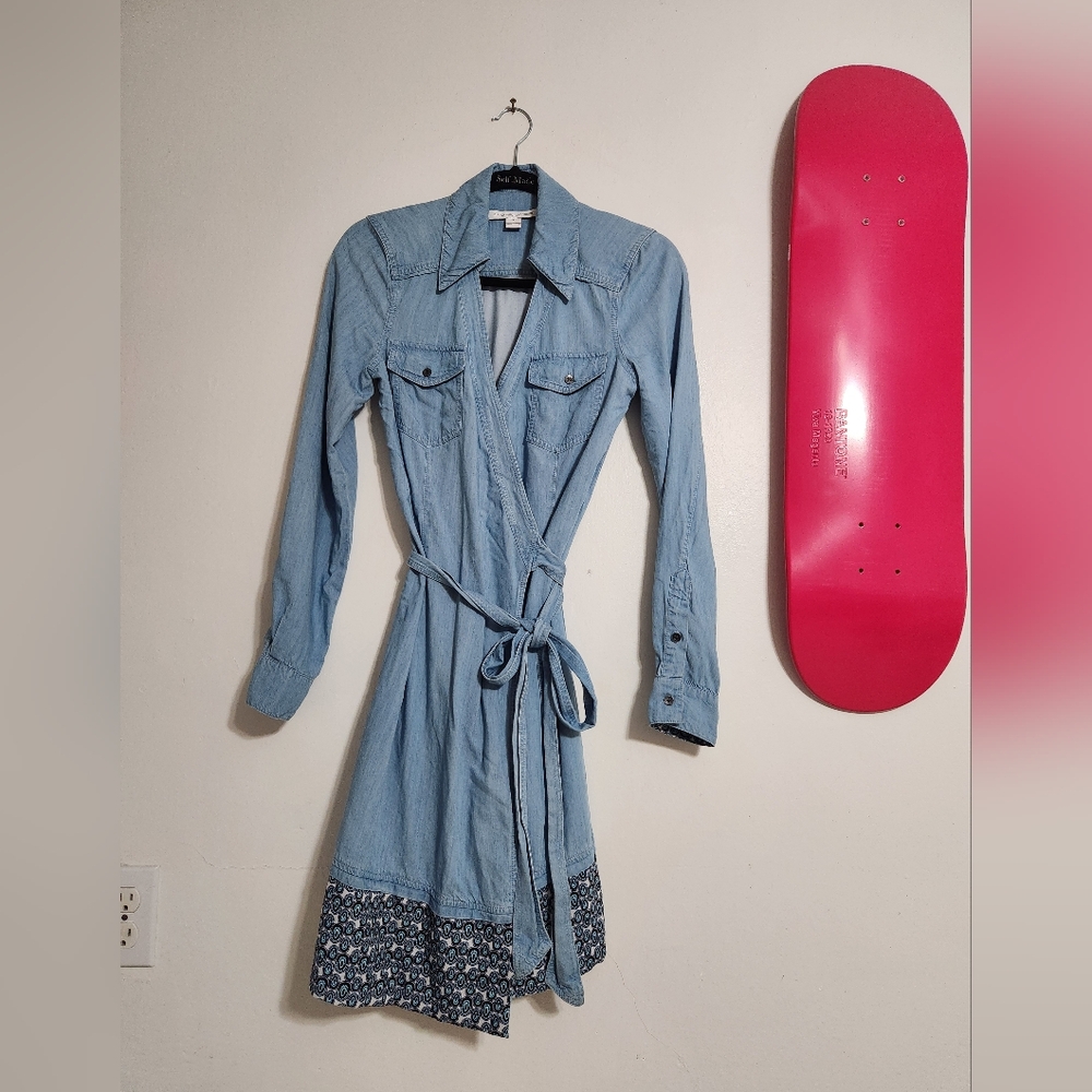 Diane Von Furstenberg Light Blue Denim Dress with Patterned Hem
